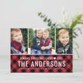 レッドモダンバッファロープレイドファミリーフォトコラージュ シーズンカード (スタンド正面)