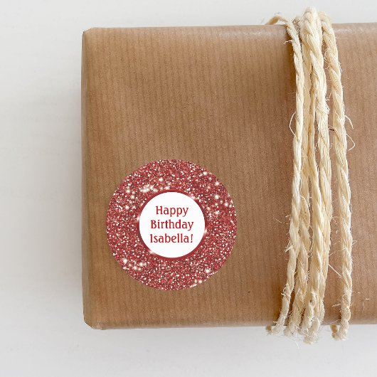 レッドモダンフェイクグリッタールックカスタムハッピーバースデー ラウンドシール