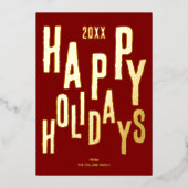 レッドモダンフェスティバルハッピーホリデーズクリスマス 箔シーズンカード (正面)