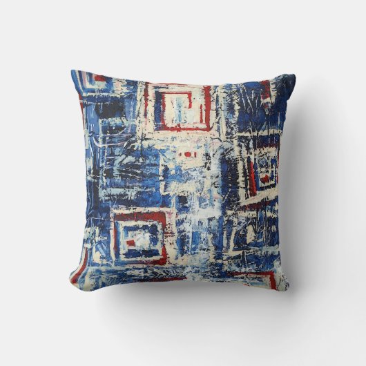 レッドモダンブルーホワイトソフトパステルカラー抽象芸術 クッション (正面)