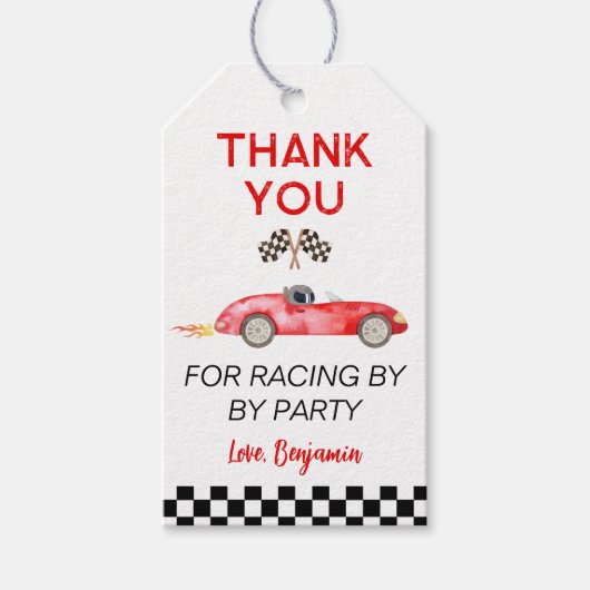 レッドモダンレースカー誕生日 ギフトタグ (正面)