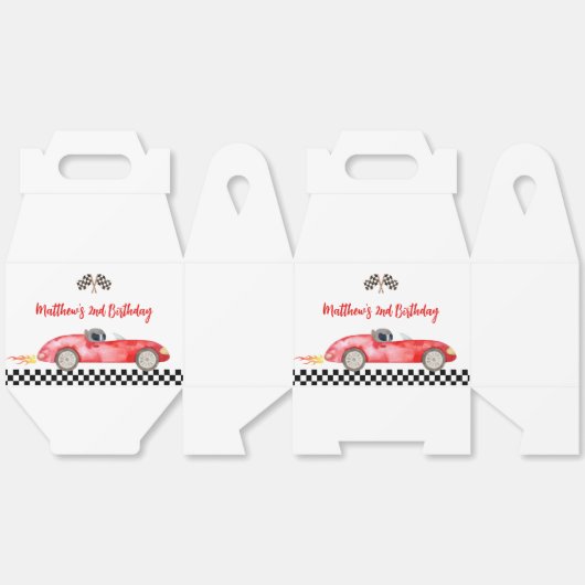 レッドモダンレースカー誕生日 フェイバーボックス (見開き)
