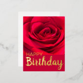 レッドモダンローズハッピーバースデー実在金ゴールド 箔シーズンポストカード (正面/裏面)