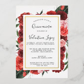 レッドモダンローズフローラキンセアニェラ金ゴールド 箔招待状 (正面)