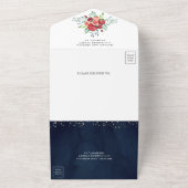 レッドモダンローゼズフローラネイビーブルー結婚ズ オールインワン招待状 (外側)