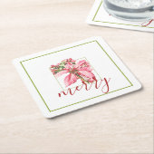 レッドモダンヴィンテージポメリーインセティアホリデイ スクエアペーパーコースター (アングル)