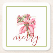 レッドモダンヴィンテージポメリーインセティアホリデイ スクエアペーパーコースター (正面)