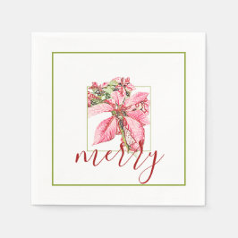 レッドモダンヴィンテージポメリーインセティアホリデイ スタンダードカクテルナプキン