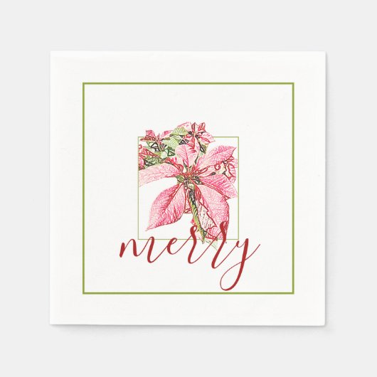 レッドモダンヴィンテージポメリーインセティアホリデイ スタンダードカクテルナプキン (正面)