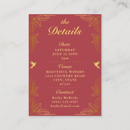 レッドモダン金ゴールド50ファブラス誕生日 エンクロージャーカード (裏面)