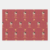 レッドモダン金ゴールド50ファブラス誕生日 ラッピングペーパーシート (正面)