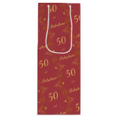 レッドモダン金ゴールド50ファブラス誕生日 ワインギフトバッグ (正面)