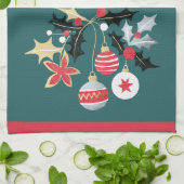 レッドモダン金ゴールド&シルバーオーナメントティール（緑がかった色） キッチンタオル (折り畳み)