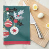 レッドモダン金ゴールド&シルバーオーナメントティール（緑がかった色） キッチンタオル (四つ折り)