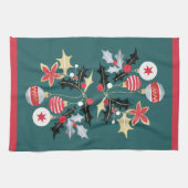 レッドモダン金ゴールド&シルバーオーナメントティール（緑がかった色） キッチンタオル (横)