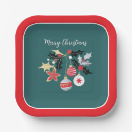 レッドモダン金ゴールド&シルバークリスマスオーナメントティール（緑がかった色） ペーパープレート