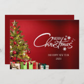 レッドモダン・メリー・クリスマスカード 招待状 (正面/裏面)