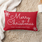 レッドモダン・メリー・クリスマス・ファミリー名スノーフレーク ランバークッション (ブランケット)