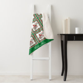 レッドモッキンバードポインセテ縁どィアグリーンカスタム シェルパブランケット