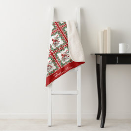 レッドモッキンバードポインセテ縁どィアレッドカスタム シェルパブランケット