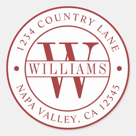 レッドモノグエレガントラム差出人住所 ラウンドシール (正面)