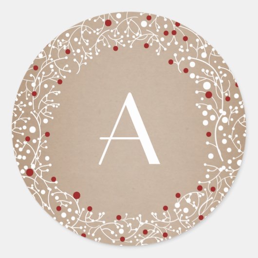 レッドモノグラムのベリーリースクリスマスホリデー ラウンドシール (正面)