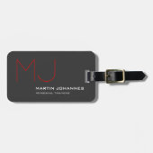 レッドモノグラムグレイモダンミニマル ラゲッジタグ (正面横)