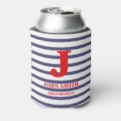 レッドモノグラムネイビーブルー白ストライプ色パターン 缶クーラー (缶裏面)