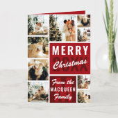 レッドモノグラムファミリーフォトコラージクリスマス カード (正面)