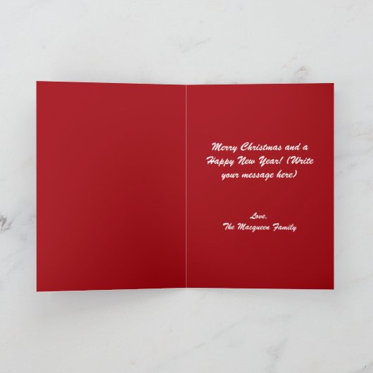 レッドモノグラムファミリーフォトコラージクリスマス カード (内部)