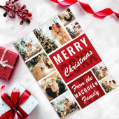 レッドモノグラムファミリーフォトコラージクリスマス カード