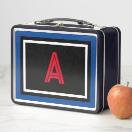 レッドモノグラムブラックブルーホワイト水玉模様 メタルランチボックス