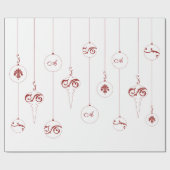 レッドモノグラムボーぶら下がったブルオーナメントクリスマス ラッピングペーパー (フラット)