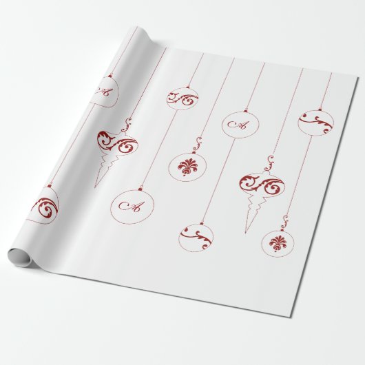 レッドモノグラムボーぶら下がったブルオーナメントクリスマス ラッピングペーパー (アンロールド)