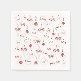 レッドモノグラムボーブルオーナメントパターンクリスマス スタンダードカクテルナプキン