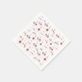 レッドモノグラムボーブルオーナメントパターンクリスマス スタンダードカクテルナプキン (角)