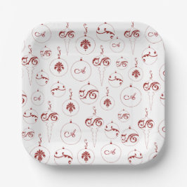 レッドモノグラムボーブルオーナメントパターンクリスマス ペーパープレート