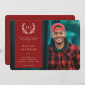 レッドモノグラムローレルリース卒業写真 案内状 (正面/裏面)