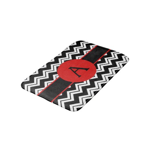 レッドモノグラム白黒シェブロンジザグラグ バスマット (アングル)