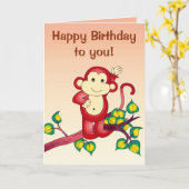 レッドモンキーアニマル誕生日 カード (黄色い花)