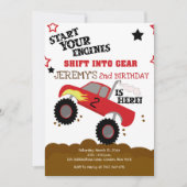 レッドモンスタートラックあなたのエンジンを起動誕生日 招待状 (正面)