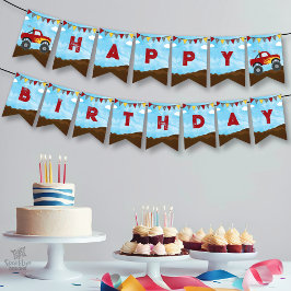 レッドモンスタートラックの誕生日パーティー - お誕生日おめでとう バンティングフラッグ