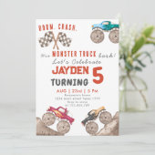 レッドモンスタートラックボーイ誕生日招待 招待状 (スタンド正面)
