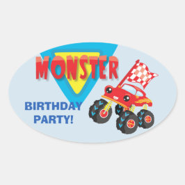 レッドモンスタートラック子供の誕生日パーティー 楕円形シール