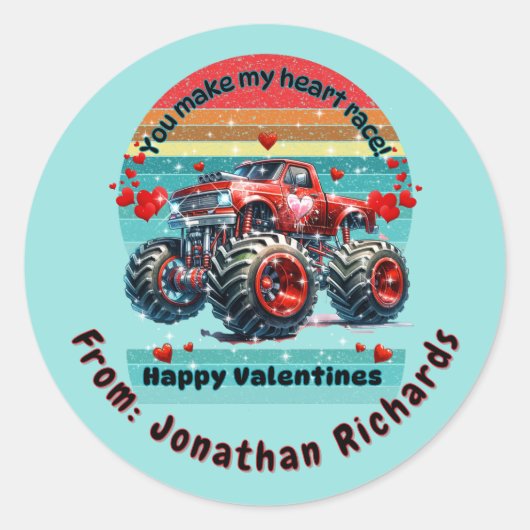 レッドモンスタートラック私のハートレース ラウンドシール (正面)