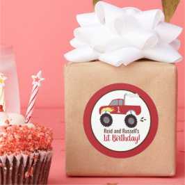 レッドモンスタートラック誕生日の好意 ラウンドシール