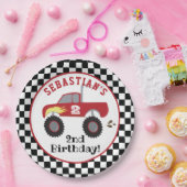 レッドモンスタートラック誕生日レーシングトラックボーイズ ペーパープレート (パーティー)