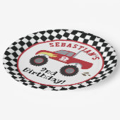 レッドモンスタートラック誕生日レーシングトラックボーイズ ペーパープレート (アングル)