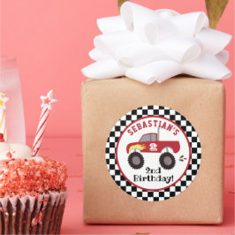 レッドモンスタートラック誕生日レーシングトラックボーイズ ラウンドシール
