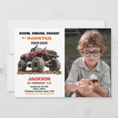 レッドモンスタートラック誕生日招待状写真 招待状 (正面)